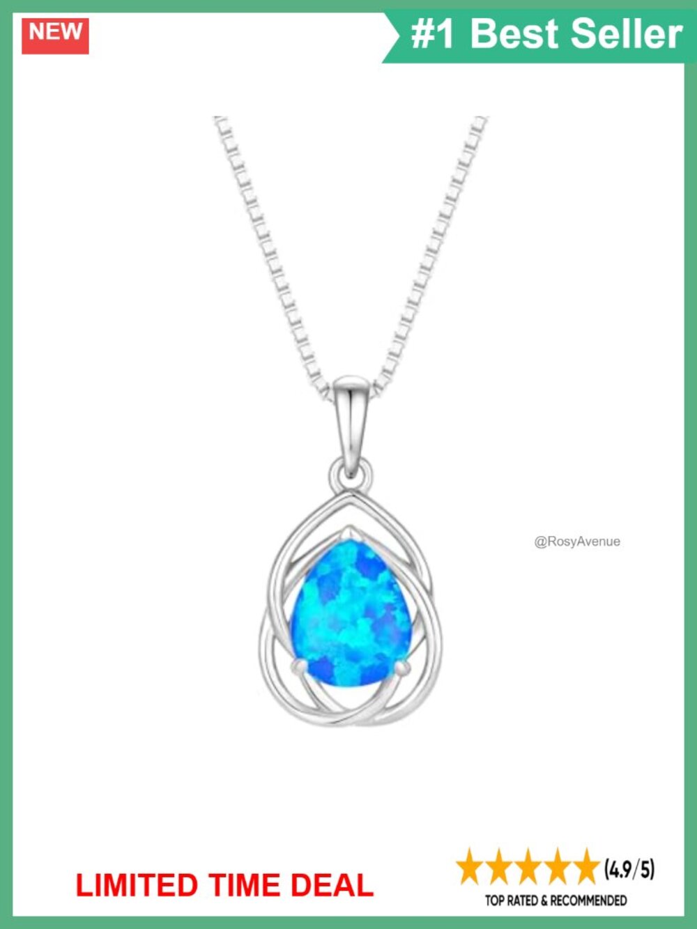 925 Sterling Silver Opal Necklace Teardrop Birthstone Celtic Knot Pendant